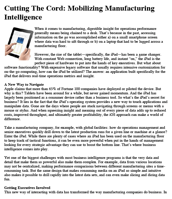 Mobilizing Manufacturing Intelligence