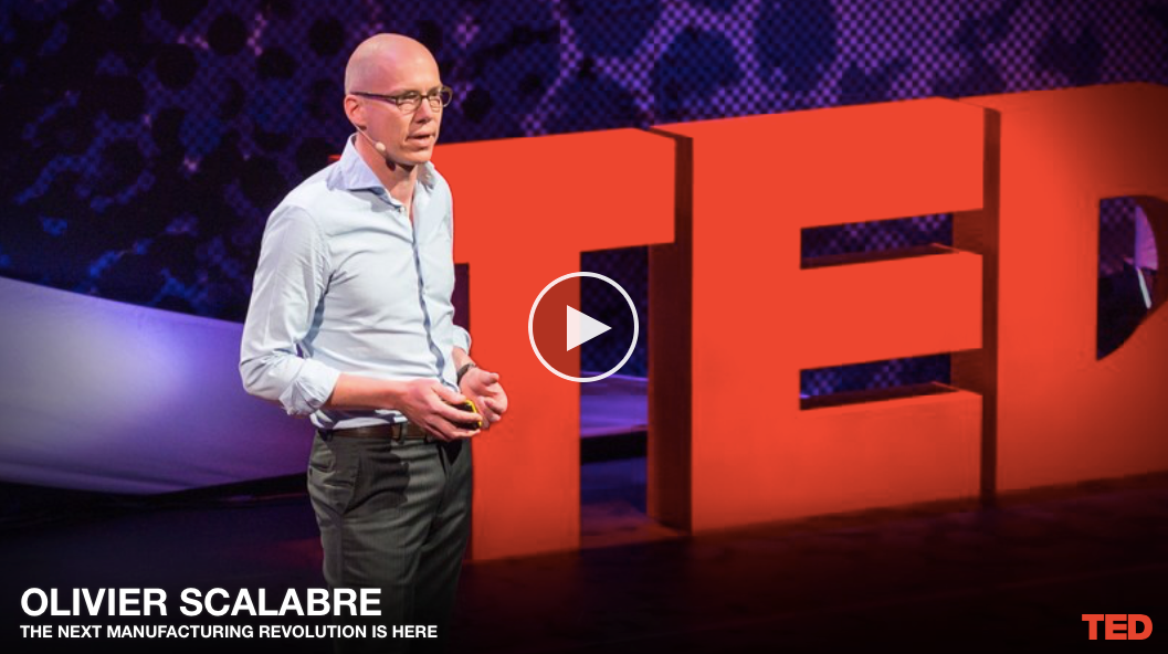 screenshot of olivier scalabre giving a ted talk on the manufacturing revolution